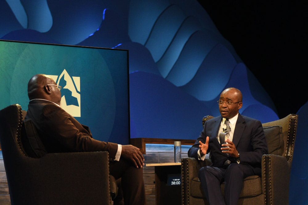 Strive Masiyiwa is being interviewed by Bishop T.D. Jakes at The Global Leadership Summit 2018.