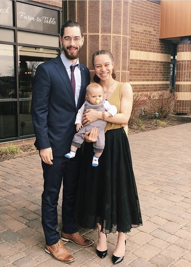 Tori Petersen with her husband and child