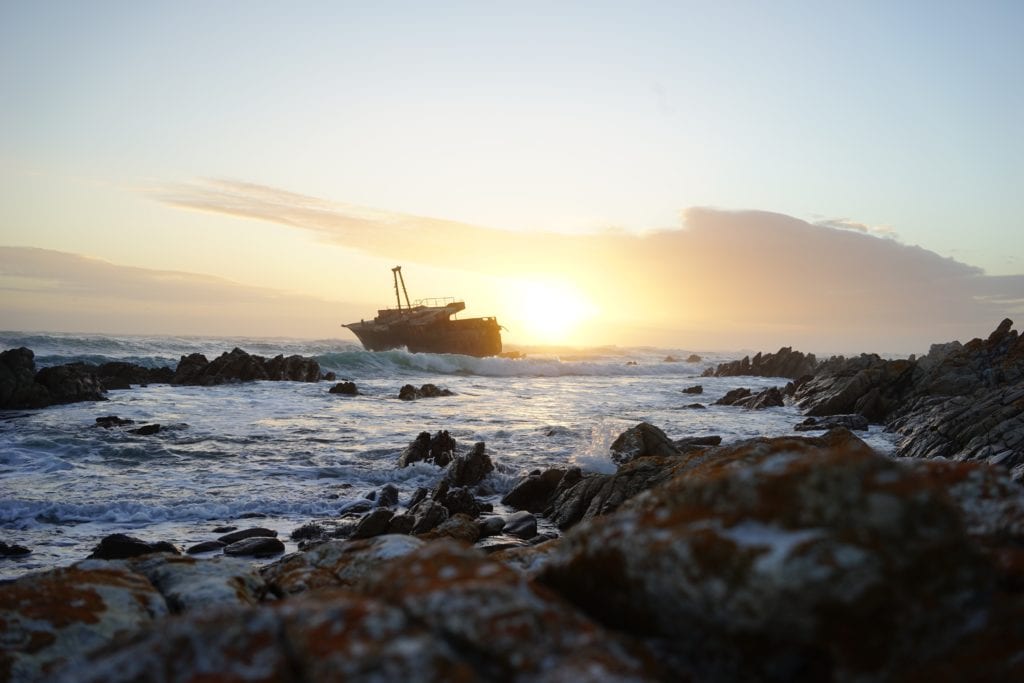 Ship-at-sea-against-sunset